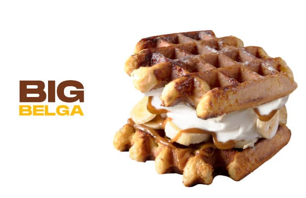 Experimente o Big Belga: 2 Waffle Liège + Sorvete + Morango ou Banana + Chocolate ou Doce de Leite, de R$35,90 por R$26,90. Um Espetáculo do The Waffle King (R. Belo Horizonte)!